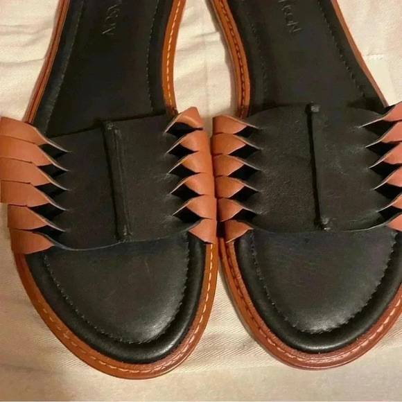 Ulla Johnson Black Leather Ameya Twisted Contrast Colorblock Slide Sandal - Picture 3 of 7